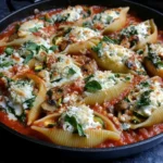 Skillet Stuffed Shells with Zucchini and Mushrooms