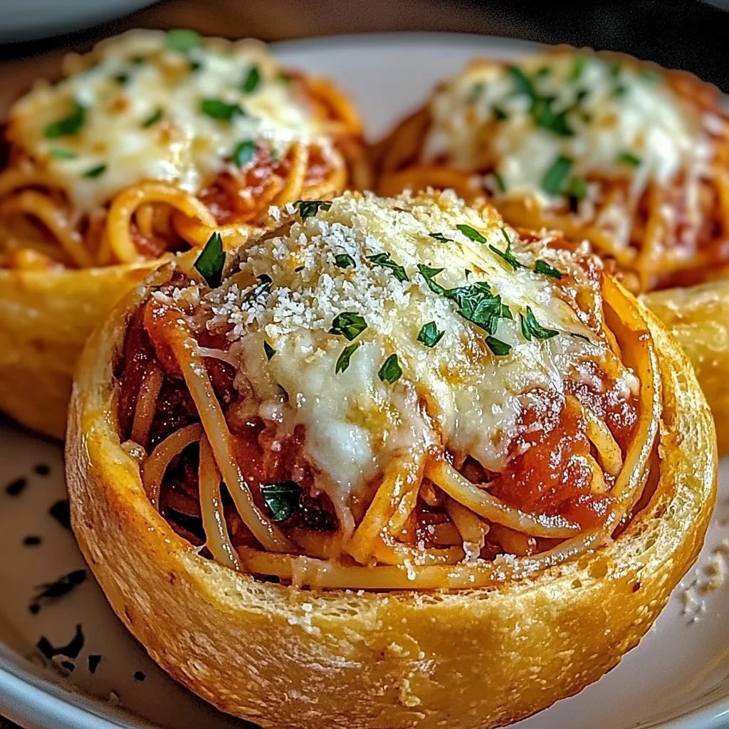 Spaghetti Garlic Bread Bowls